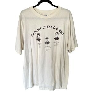 Vintage 90s Single Stitch Hanes Legends of the Old West Beige Graphic Tee XL